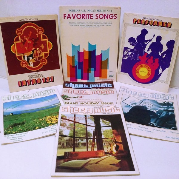 Bundle Lot von 8 Songbüchern Sortiert für Orgel Wurlitzer Künstler Noten Magazin Robbins Lieblingslieder Vintage '60er '70s '80s