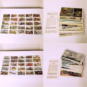Vintage 50er-60er Jahre Coopers Tea Werbung Trade Cards 'Reisen durch die Zeit' Komplettset 1st-2nd Series #1-50 Train Plane Auto Bus Bike