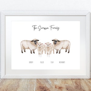 Sheep family names print, sheep print with family names, personalised sheep family print, sheep gift, nanny's little lambs, gift for mum