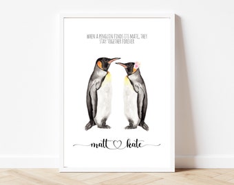 Penguin love print, Penguin valentines print, penguin lovers gift, penguin valentines gift, You are my penguin print, personalised print