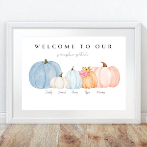 Pumpkin Patch sign, personalised halloween family print, personalised pumpkin print, our pumpkin patch, pastel pumpkin print, welcome sign