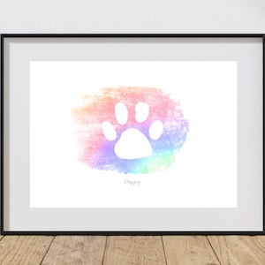 Regenbogen Brücke Druck personalisiert, personalisierter Hunde Trauerdruck, personalisierter Hundepfotenabdruck, Haustier Verlust, Haustier Denkmal, Hund Sympathie Geschenk