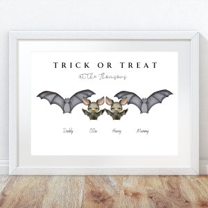 Halloween family print, halloween bats print, personalised halloween family print, bats family print, halloween print, bat family sign