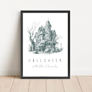 Halloween personalised haunted house print, spooky house print for halloween, halloween house print, personalised halloween print, spooky