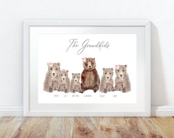 Personalised family print - family names print - bears family print - family print - gift for grandparents - bear gift - our family sign