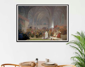 Alphonse Mucha Print- Master Jan Hus Preaching 1916 -Art Nouveau Poster, Alphonse Mucha Prints, Mucha Art, Birthday Gift Ideas, Housewarming