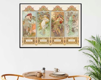 Alphonse Mucha Print- The Seasons  1896 - Art Nouveau Poster, Alphonse Mucha Prints, Mucha Wall Art, Birthday Gift Ideas, Housewarming, Art