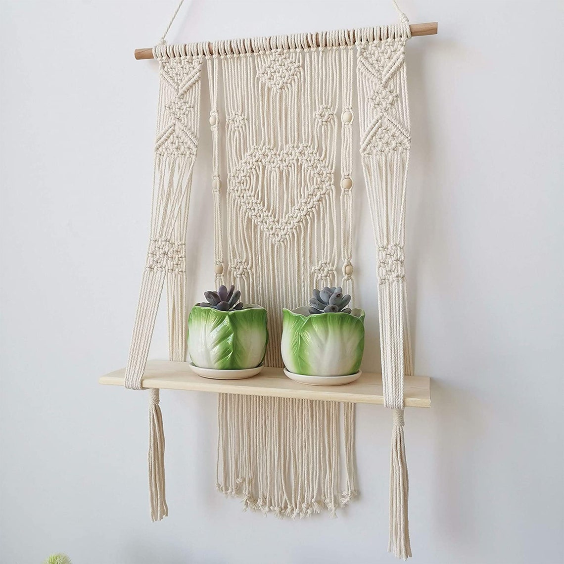 Macrame Shelf Wall Hanging Shelf Wood Floating Hanging Shelf Etsy