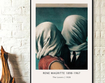 Cartel de la exposición René Magritte - Los amantes 1928 - Arte de pintura, Arte moderno, Arte de pared de lienzo, Impresión de carteles, Arte de pintura, Ideas de regalos, Arte
