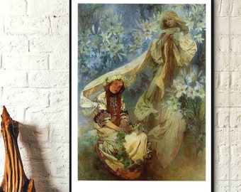 Stampa Alphonse Mucha - Madonna dei gigli 1905 - Poster Art Nouveau Stampe Alphonse Mucha, Arte della parete Mucha, Idee regalo di compleanno Inaugurazione della casa