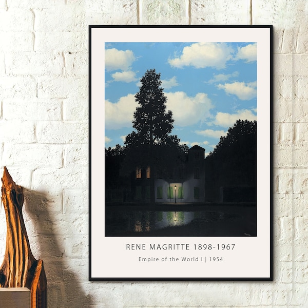 Rene Magritte Exhibition Poster -  Empire of Light _ 1952.    Painting Art Modern Art Canvas Wall Art Poster Print Painting Art Modern Art