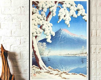 Despejando después de una nevada en el Monte Fuji, Tagonoura Beach 1932- Kawase Hasui Impresión Japonesa Impresión Ukiyo-e Cartel Japón Wall Art Hasui Cartel