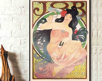 Alphonse Mucha Print- Poster JOB 1898- Art Nouveau Poster, Alphonse Mucha Print, Mucha Wall Art, Birthday Gift Ideas, Housewarming, Art