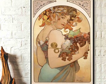 Alphonse Mucha Print- Fruit  1897  - Art Nouveau Poster Alphonse Mucha Prints, Mucha Wall Art, Birthday Gift Ideas, Housewarming, Art