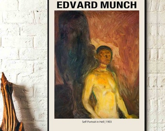 Edvard Munch Art Prints- Self-Portrait in Hell 1903 - Edvard Munch Poster, Edvard Munch Wall Art Munch Exhibition Prints Museum Prints