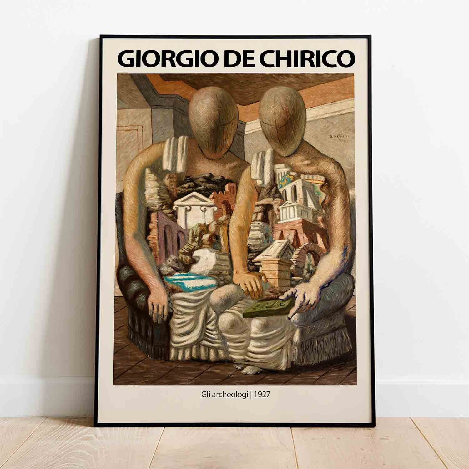 男女兼用 ジョルジョ・デ・キリコ展ポスター - Gli archeologi 1927 額縁