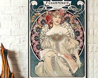 Alphonse Mucha Print- F. Champenois Imprimeur-Editeur 1898 - Art Nouveau Poster Alphonse Mucha Prints, Mucha Wall Art, Birthday Gift Ideas