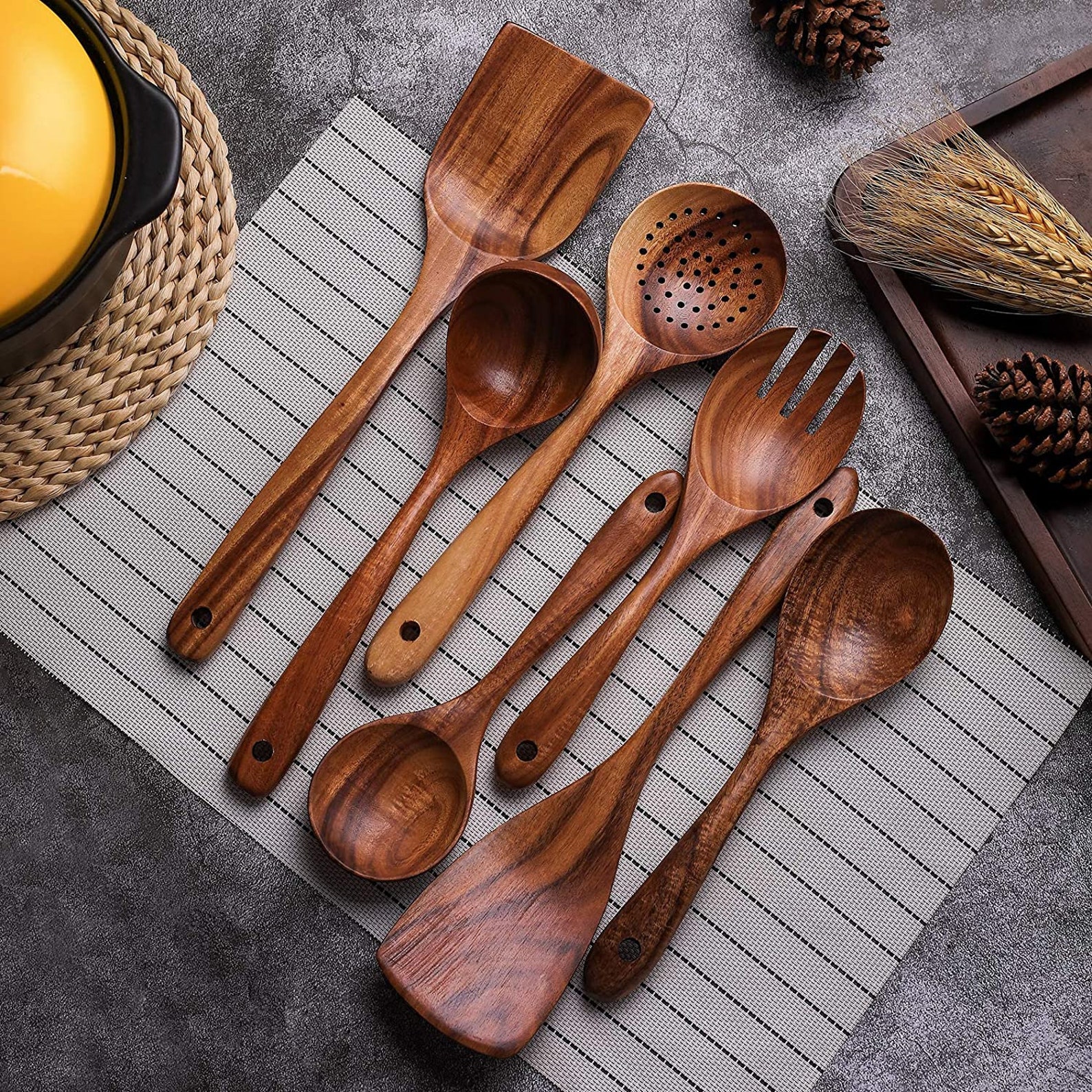 Traditional 7 Pieces Wooden Utensil Set Nonstick Cooking Etsy
