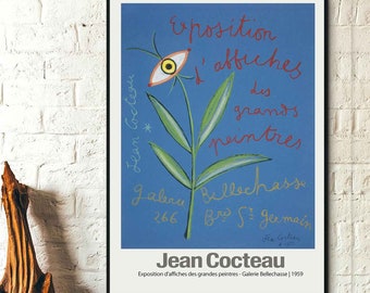 Jean Cocteau - Exposition d_affiches des grandes peintres 1959- Jean Cocteau Art Prints, Vintage Jean Cocteau Poster, Exhibition Poster, Art