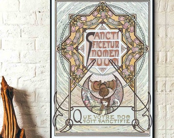 Alphonse Mucha Print-  Thy Kingdom Come Mandala 1899 - Art Nouveau Poster Alphonse Mucha Prints, Mucha Wall Art, Birthday Gift Ideas, Art