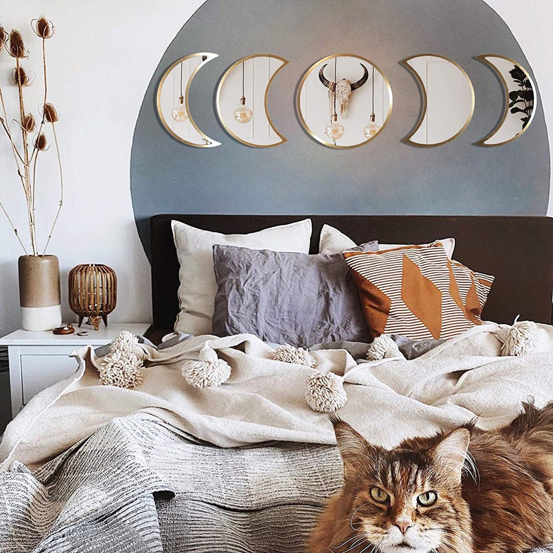 Moon Phase Mirror Set/ 5pcs Scandinavian Natural Decor Glass Moonphase