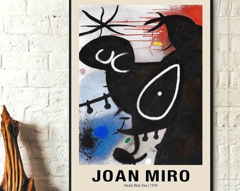 ジョアン・ミロ プリント - 頭、鳥、星 1976 - スペインの画家