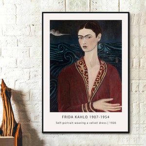frida kahlo red velvet dress Self-portrait wearing a velvet dress by Frida Kahlo