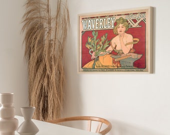 Alphonse Mucha Cartel Descarga Digital -Waverley Cycles _ 1898- Mucha Wall Art -Digital Descargable -Mucha Digital Art Print Wall Art Decor