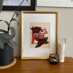 Scandinavian Dala Horse Giclée Print | traditional tattoo-inspired 8 by 10 archival art print Swedish/Nordic folk art