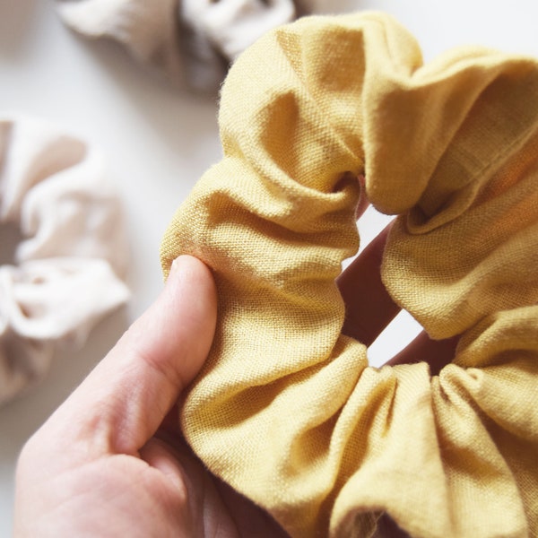 Linnen Scrunchies | 100% Biologisch | Wasbaar | Ethisch met de hand gemaakt | Natuurlijke selectie van kleuren | Boho-accessoire