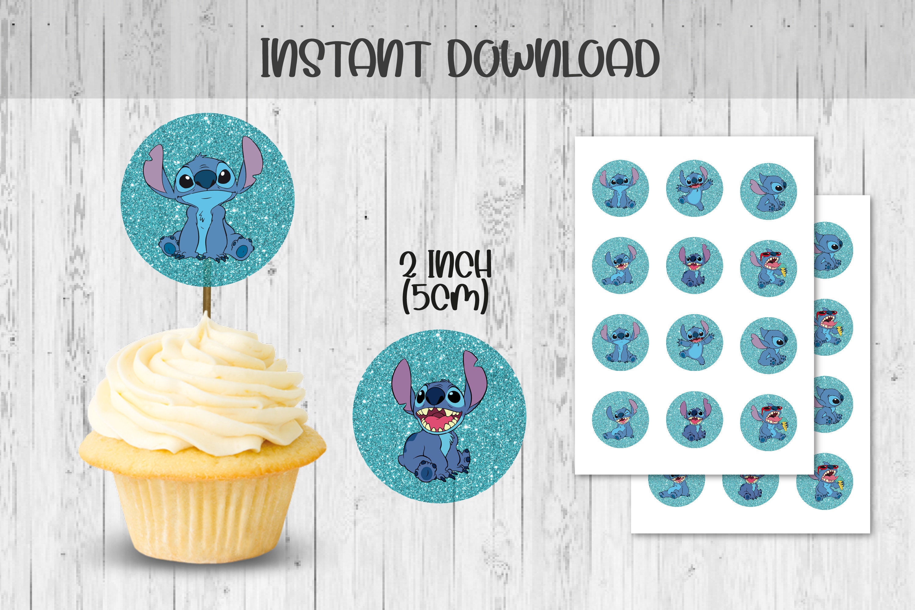 Printable Lilo and Stitch Party Cupcakes Toppers, Stitch Party Cupcakes  Topper, Lilo and Stitch Cupcake Toppers, Printables Party Supplies 