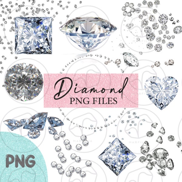 Diamonds Clipart Files, Diamonds PNG, Sparkle Glitter Diamonds, Bridal Shower Wedding Clipart, Jewelry Clipart