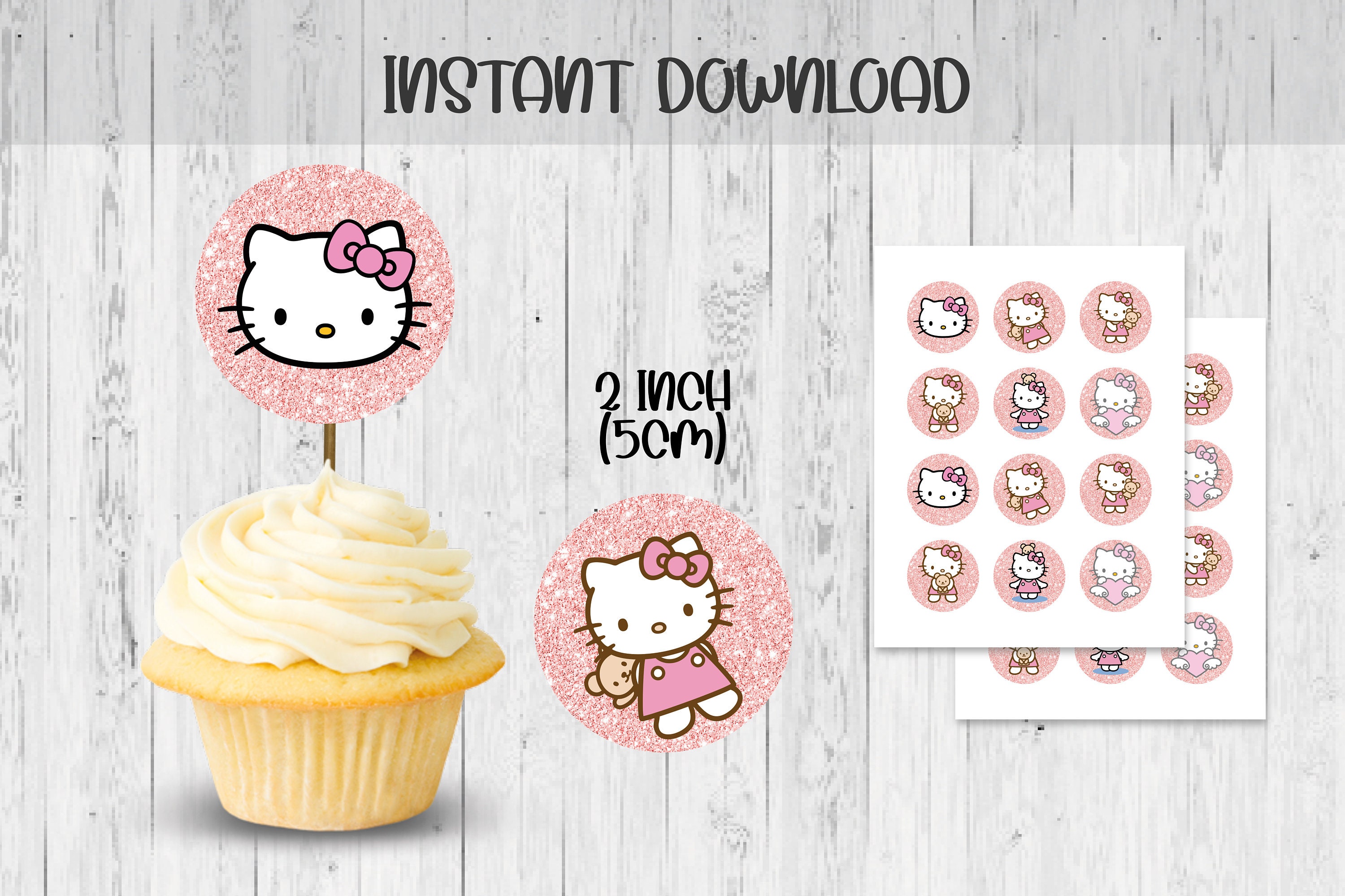 H Kitty 2'' Etiquetas Redondas Toppers Cupcakes Etsy