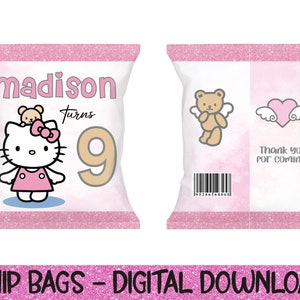 H Kitty Chip Bag, Bolsa De Chips Imprimible, Favores De Cumpleaños, Regalos De Eventos, Chips, Descarga Digital