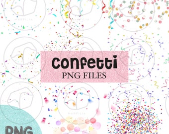 Confeti Clipart, Cumpleaños de Confeti, Confeti PNG, Patrón de Confeti, Paquete Png, Descarga instantánea, Clipart, Uso comercial