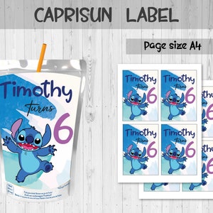 Etiqueta de bolsa de jugo de fiesta de cumpleaños de Stitch, Etiquetas imprimibles, Etiqueta Caprisun, Etiqueta de favor de fiesta