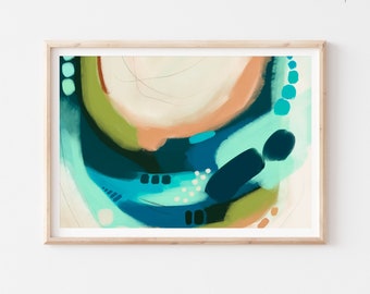 Home Decor Wall Art Neutral Abstract A5A4 Art Print Acrylic Pink Green Blue Apricot Colourful