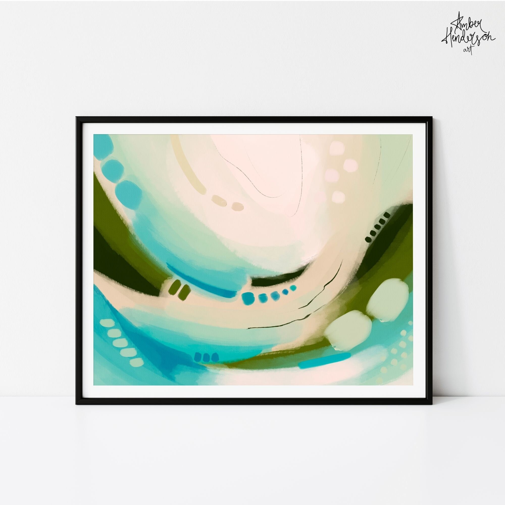 Hellgrünes abstraktes Gemälde Blau Grün Küsten Abstrakt | Etsy