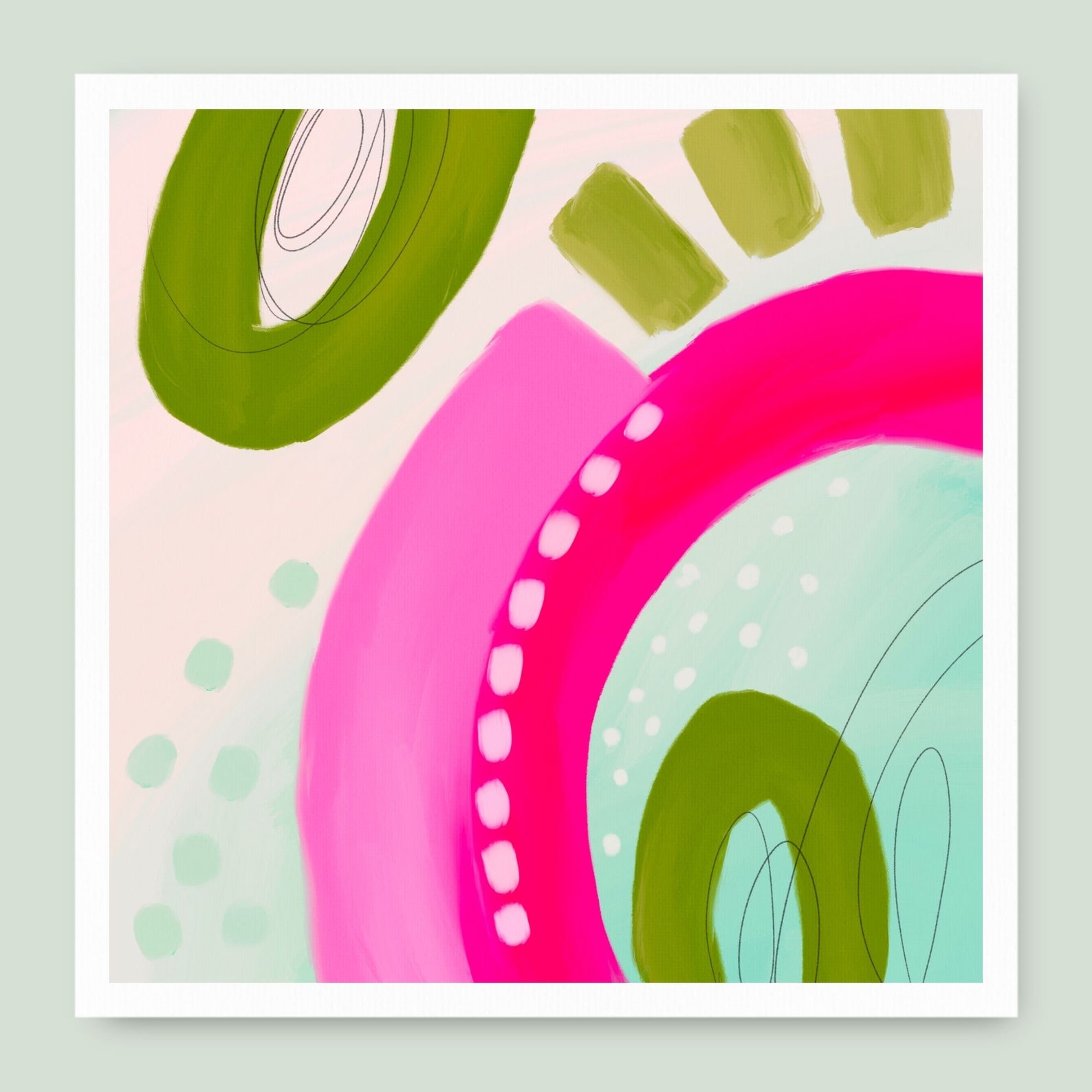 Bright Abstract Pink Green Painting Bright Pink Art Vibrant Etsy