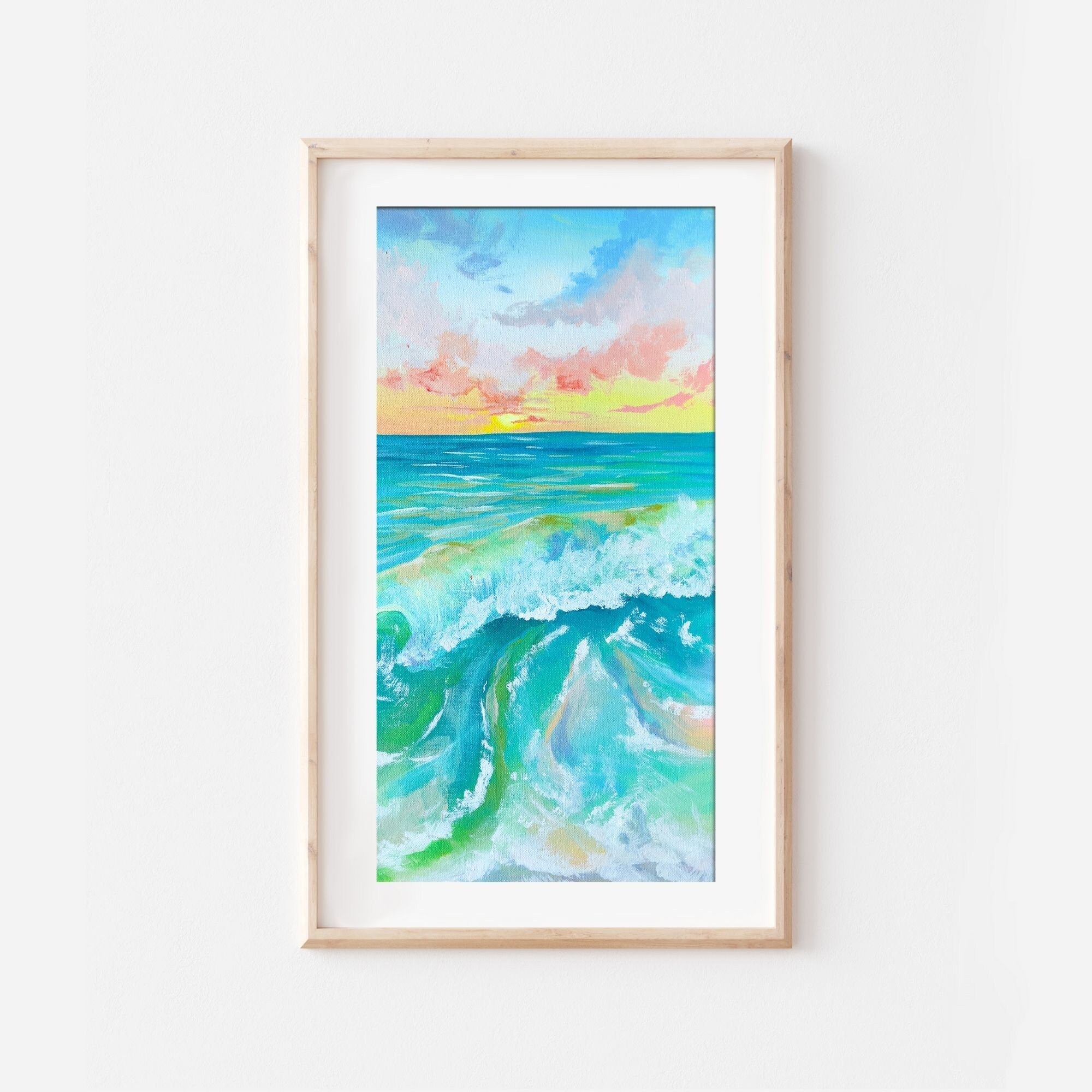 Sunrise Seafoam Print - Abstract Seascape Painting, Bright Colorful Beach Decor, Ocean Wall Art, Surf Decor, Beach Waves Art, Coastal Decor