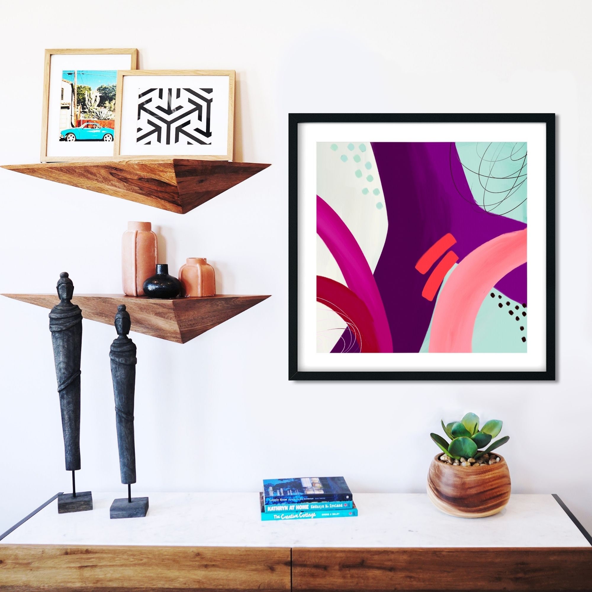 Purple Orange Abstract Print Bright Purple Pink Wall Art Etsy