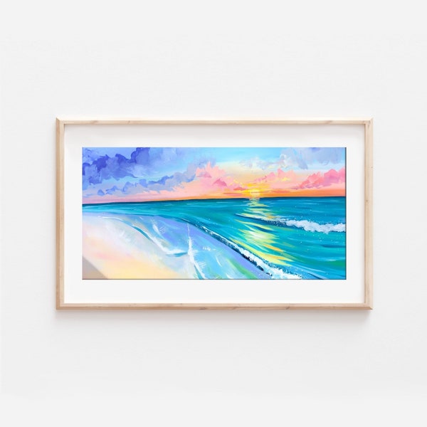 Sunset Reflections Print - Abstract Seascape Painting, Bright Colorful Beach Decor, Ocean Wall Art, Surf Decor, Beach Waves Coastal Decor