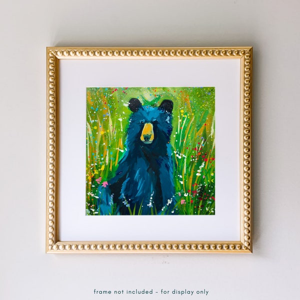 Black Bear Print, Colorful North Carolina Wall Art, Vibrant Animal Painting, Great Smoky Mountains Decor, Asheville Black Bear