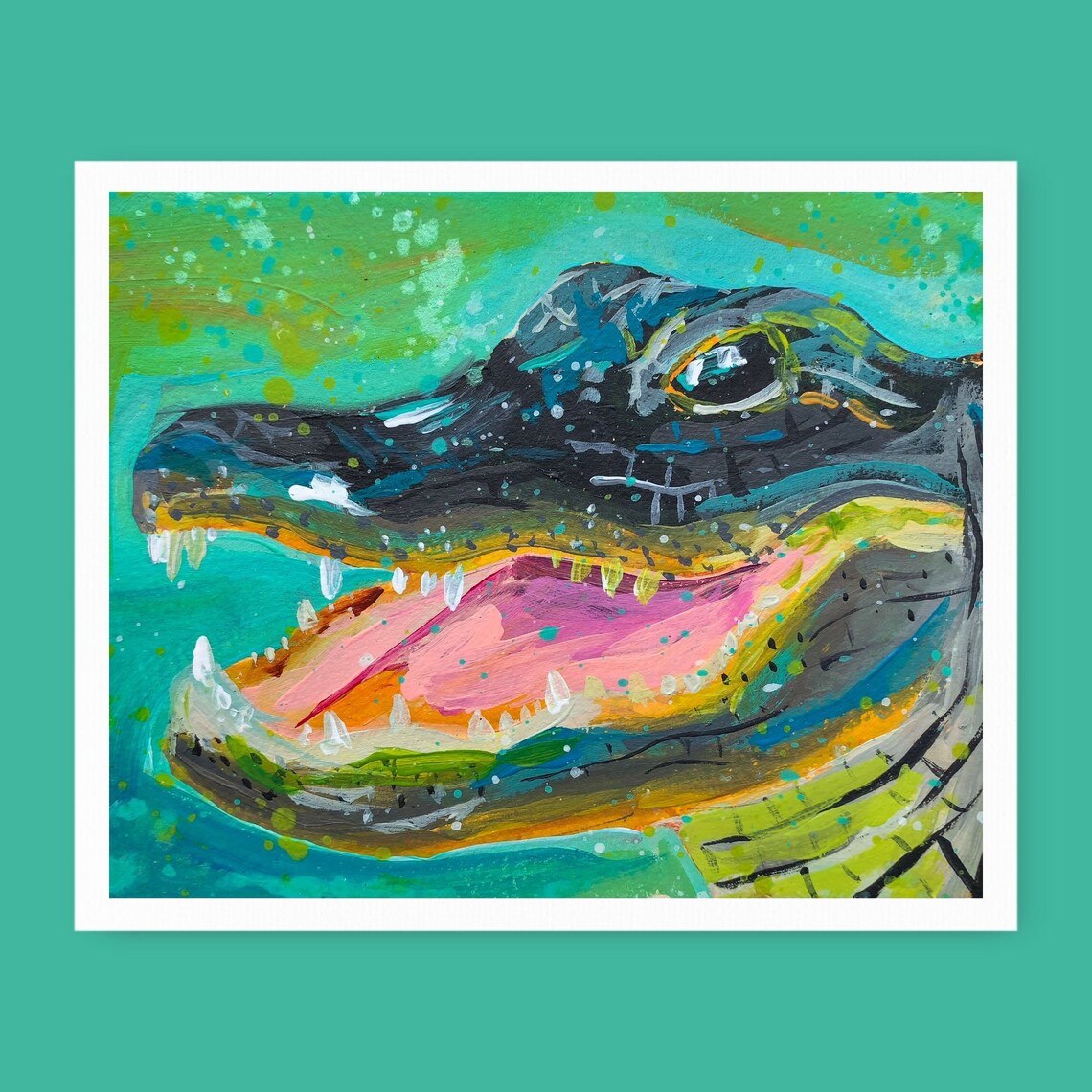 Alligator Print, Florida Gator Wildlife Painting, Everglades Swamp Art ...