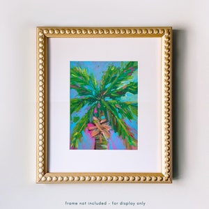 Palm Tree Print, Colorful Tropical Leaves Painting, Coastal Florida Landscape Wall Art, Beach Cottage Home Decor, Pink Teal Abstract Art