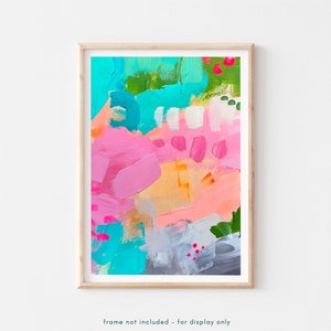 Cyan Print - Bright Teal Pink Abstract Painting, Hot Pink Peach Maximalist Wall Art, Abstract Beach Decor, Aqua Blue Giclee Fine Art Prints