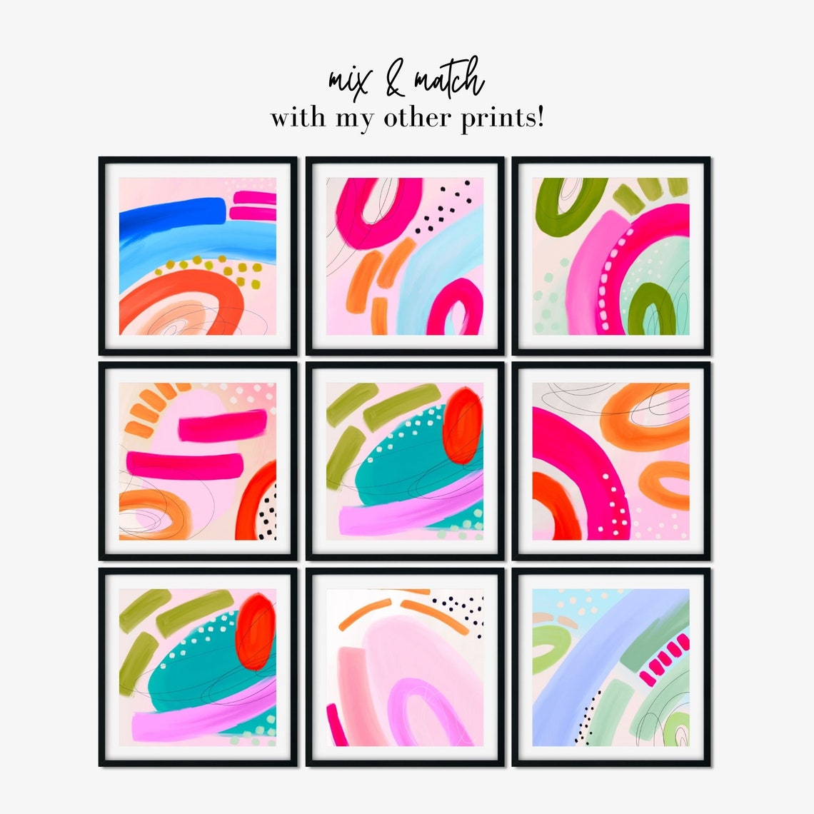 Bright Abstract Pink Green Painting Bright Pink Art Vibrant Etsy