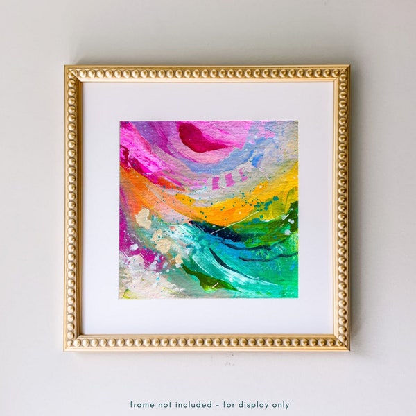 Glowing Sunset Print - Bright Teal Pink Abstract Art Print, Vibrant Painting, Bright Yellow Colorful Wall Art, Print of Original Acrylic Art
