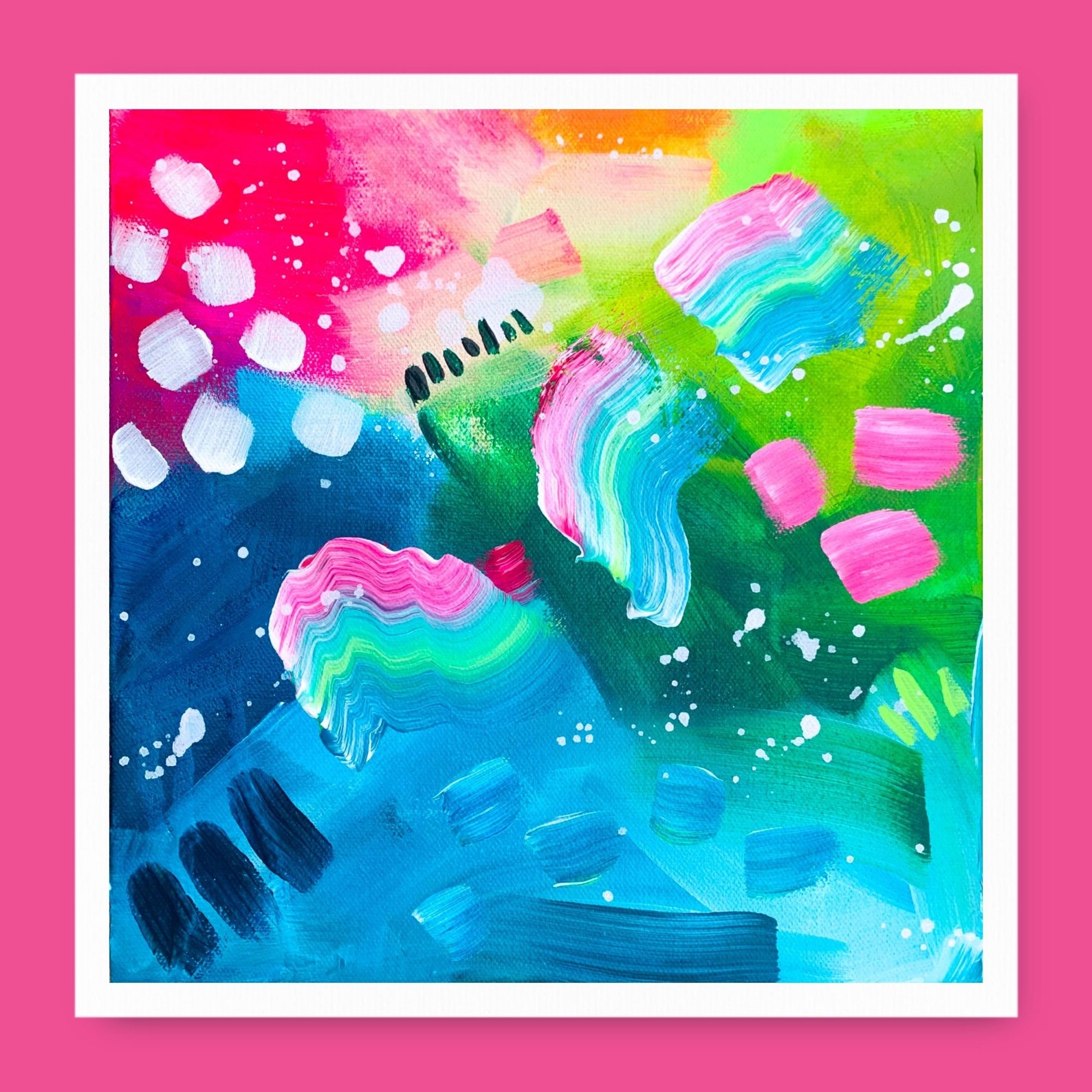 Rainbow Print Bright Pink Teal Abstract Art Print Vibrant Etsy