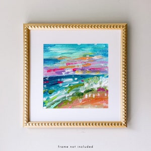 Rip Tide Print, Bright Teal Pink Beach Abstract Print, Beach Sunset Wave Art, Coastal Abstract Surf Wall Art, Colorful Beach Decor